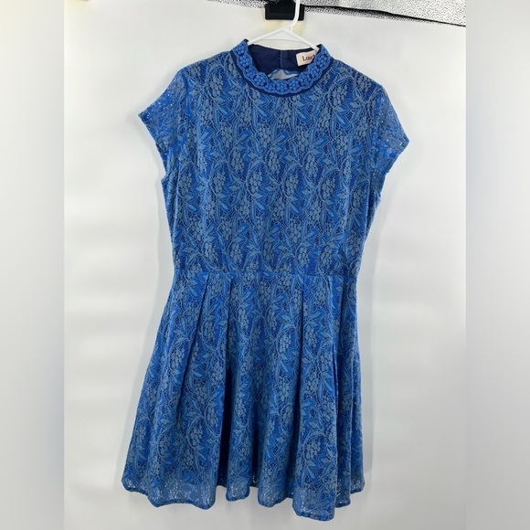 Louche blue open back lace overlay dress size 14 - Picture 1 of 11
